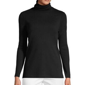 Lands' End Women's Black Cotton Long Sleeve Turtleneck Top